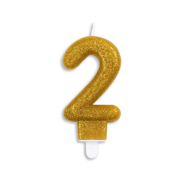 Kaars 2 Jaar Goud Glitter 7cm van WeFiesta koop je bij Partywinkel