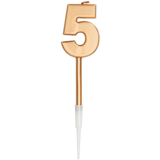 Kaars 5 Jaar Brons Metallic 15cm van Folat koop je bij Partywinkel