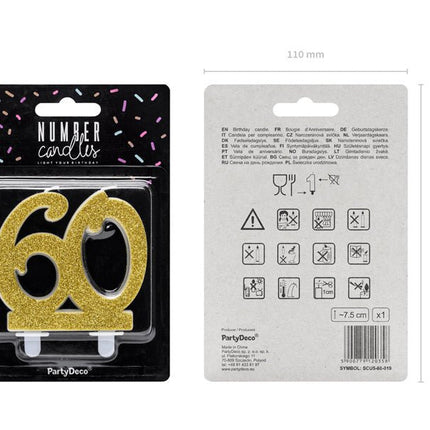 Kaars 60 Jaar Goud 7,5cm van Partydeco koop je bij Partywinkel