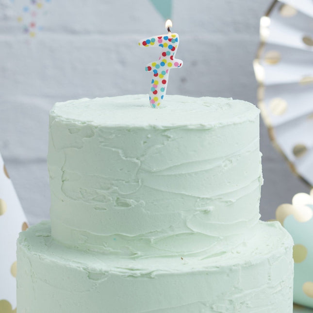 Kaars 7 Jaar Stippen 9cm van Ginger Ray koop je bij Partywinkel