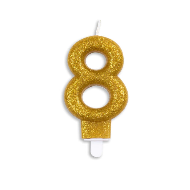 Kaars 8 Jaar Goud Glitter 7cm van WeFiesta koop je bij Partywinkel