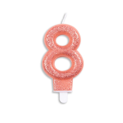 Kaars 8 Jaar Rose Goud Glitter 7cm van WeFiesta koop je bij Partywinkel