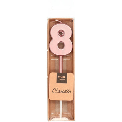 Kaars Cijfer 8 Rose Goud Metallic 15cm van Folat koop je bij Partywinkel