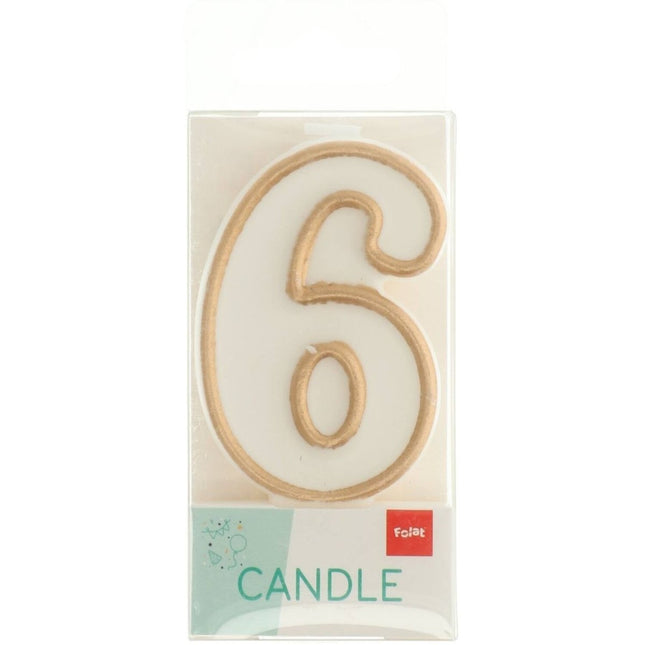 Kaars Simply Chique Gold Cijfer 6 van Folat koop je bij Partywinkel