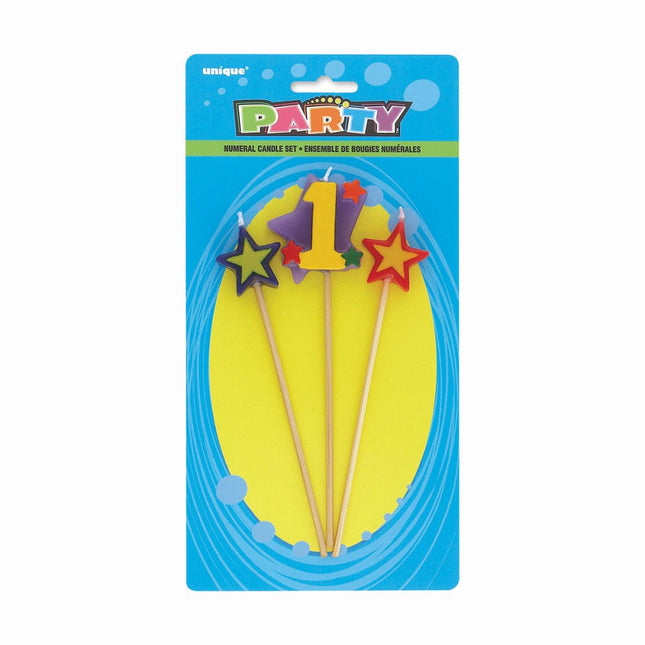 Kaarsen Set 1 Jaar Sterren 26cm 3st van Unique koop je bij Partywinkel