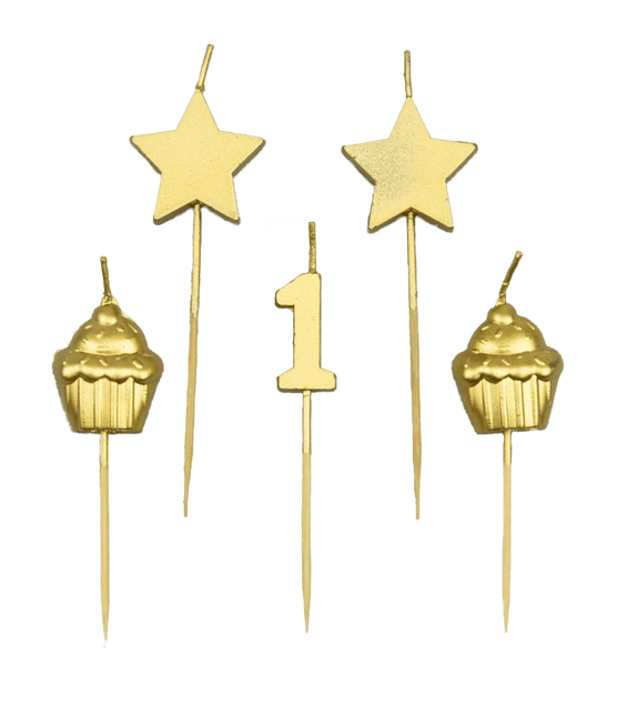 Kaarsjes 1 Jaar Cupcake Goud 17,5cm van Paper Dreams koop je bij Partywinkel