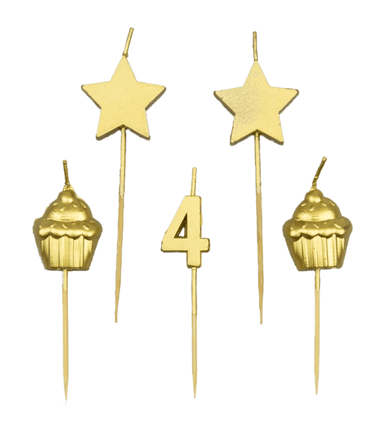 Kaarsjes 4 Jaar Cupcake Goud 17,5cm van Paper Dreams koop je bij Partywinkel