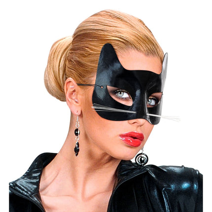 Kat Oogmasker Zwart Met Snorharen van Widmann koop je bij Partywinkel