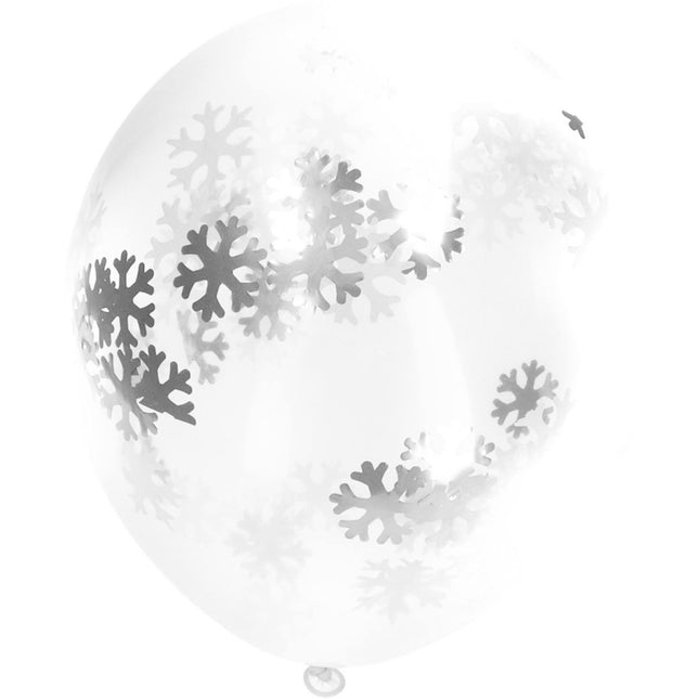 Kerst Confetti Ballon Sneeuwvlokken 30cm 4st - Partywinkel - 8714572085694