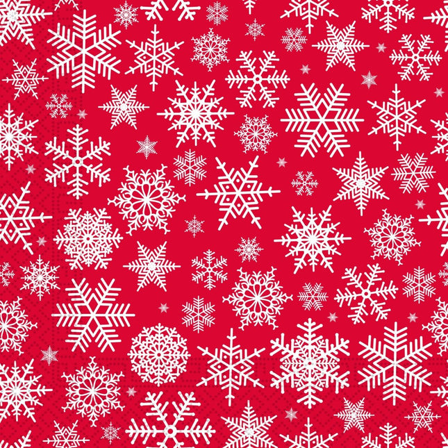 Kerst Servetten Rood Sneeuwvlok 33cm 20st van Procos koop je bij Partywinkel