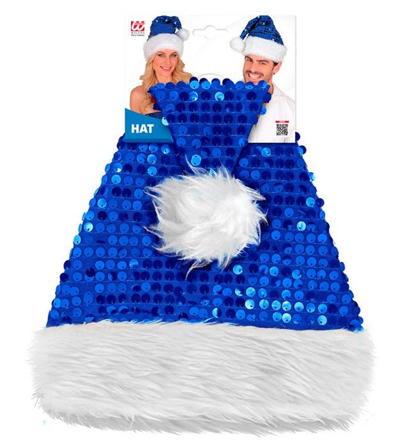 KERSTMAN MUTS PLUCHE EN PAILLETTEN BLAUW van Widmann koop je bij Partywinkel