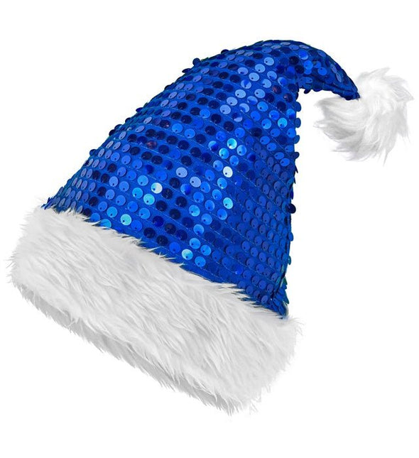 KERSTMAN MUTS PLUCHE EN PAILLETTEN BLAUW van Widmann koop je bij Partywinkel