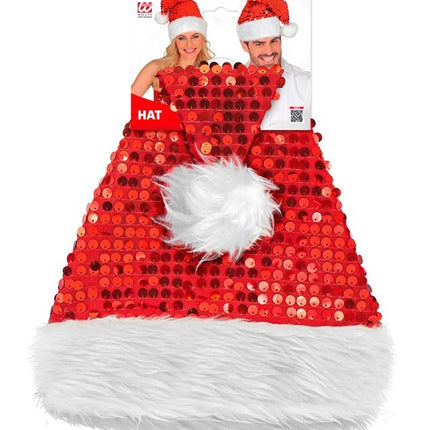KERSTMAN MUTS PLUCHE EN PAILLETTEN ROOD van Widmann koop je bij Partywinkel