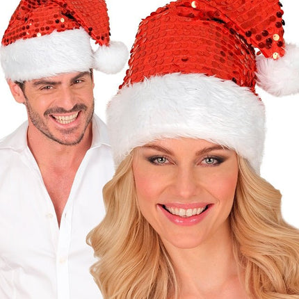 KERSTMAN MUTS PLUCHE EN PAILLETTEN ROOD van Widmann koop je bij Partywinkel
