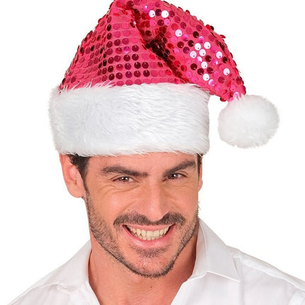 KERSTMAN MUTS PLUCHE EN PAILLETTEN ROZE van Widmann koop je bij Partywinkel