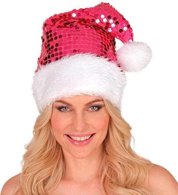 KERSTMAN MUTS PLUCHE EN PAILLETTEN ROZE van Widmann koop je bij Partywinkel