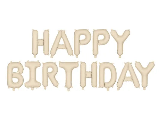 Balon z literą Happy Birthday beżowy 3,4 m