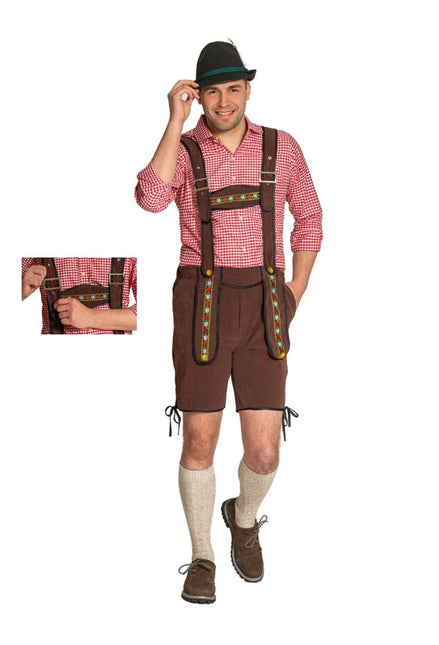 Lederhose Johann met Verstelbare Bretels Donkerbruin Kort van Partychimp koop je bij Partywinkel