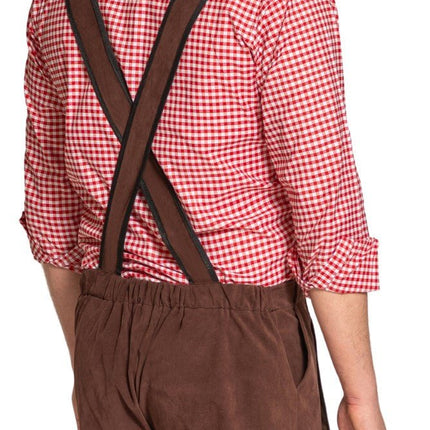 Lederhose Johann met Verstelbare Bretels Donkerbruin Kort van Partychimp koop je bij Partywinkel