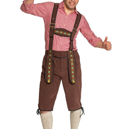 Lederhose Johann met Verstelbare Bretels Donkerbruin Lang van Partychimp koop je bij Partywinkel