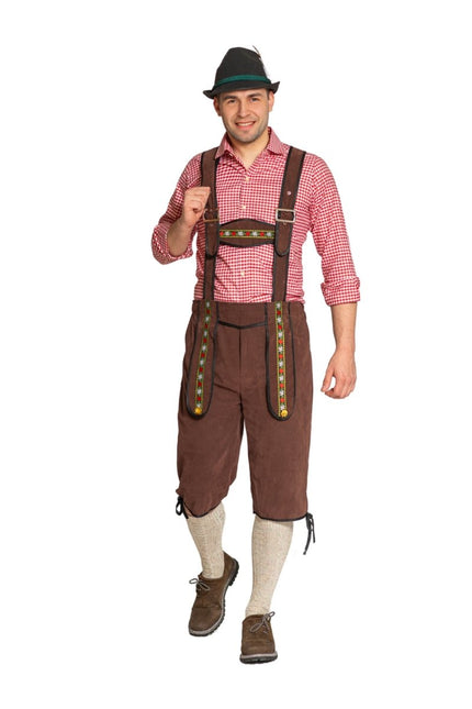 Lederhose Johann met Verstelbare Bretels Donkerbruin Lang van Partychimp koop je bij Partywinkel