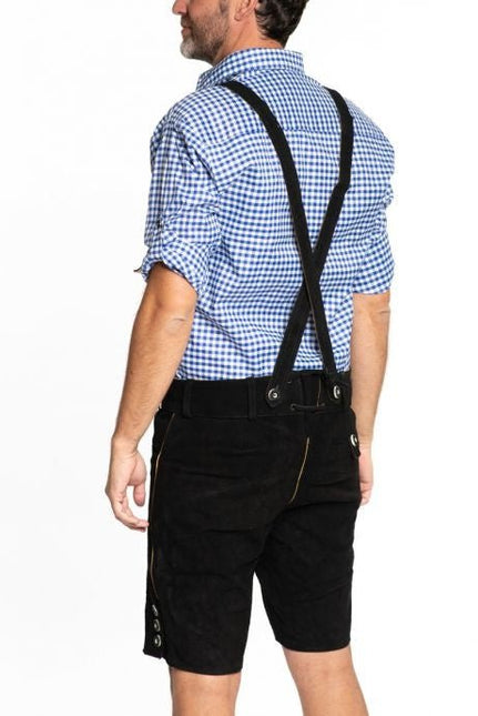 Lederhose Leer Kort Zwart Gestikt en Bretels van Tannhauser koop je bij Partywinkel