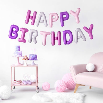 Letterballon Set Happy Birthday Paars Mix Leeg 3,4m van Partydeco koop je bij Partywinkel