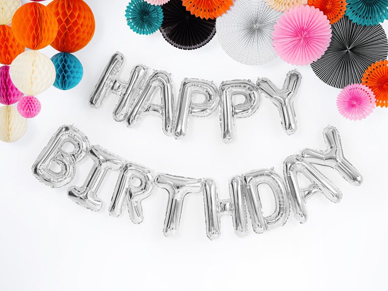 Letterballon Set Happy Birthday Zilver Leeg 3,4m van Partydeco koop je bij Partywinkel
