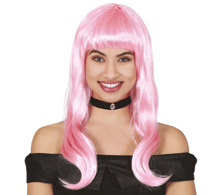 Licht Roze Pruik Half Lang Haar van Fiestas Guirca koop je bij Partywinkel