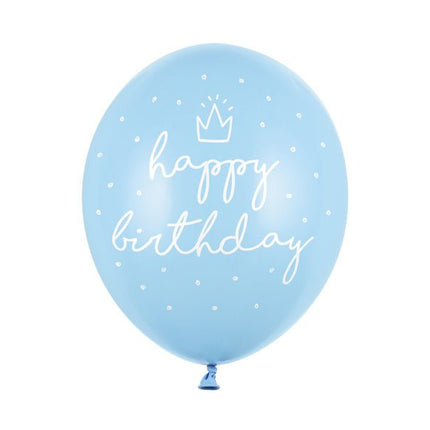 Lichtblauwe Ballonnen Happy Birthday 30cm 6st van Partydeco koop je bij Partywinkel