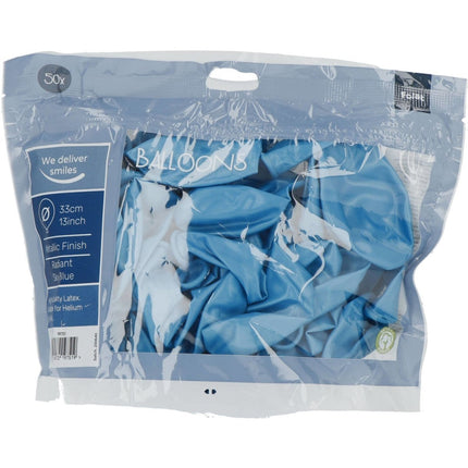 Lichtblauwe Ballonnen Metallic Sky Blue 33cm 50st van Folat koop je bij Partywinkel