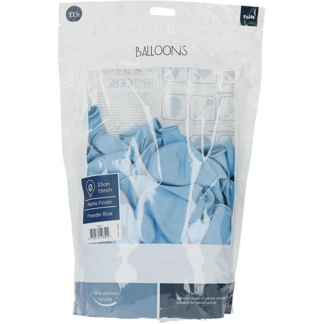 Lichtblauwe Ballonnen Powder Blue 33cm 100st van Folat koop je bij Partywinkel