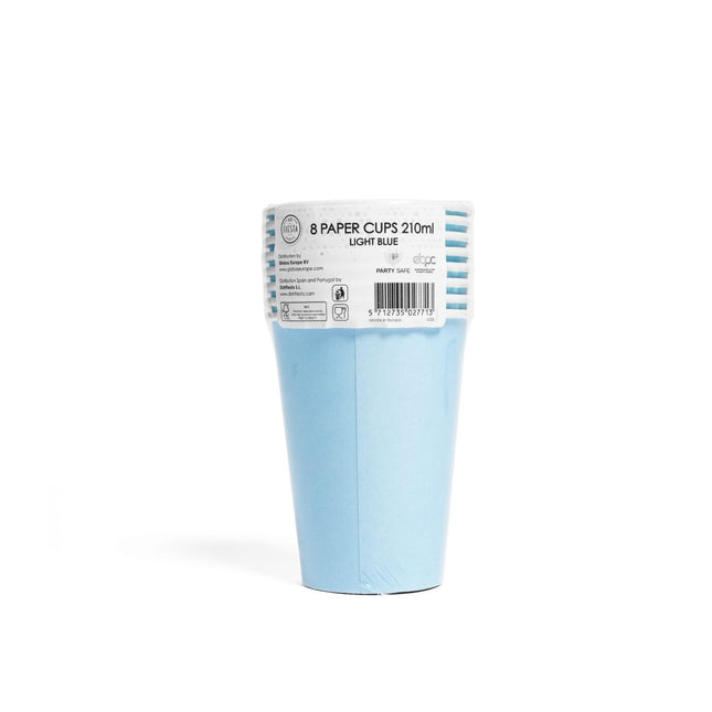 Lichtblauwe Bekers Papier 210ml 8st van WeFiesta koop je bij Partywinkel