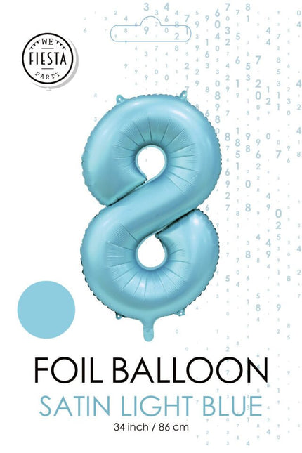 Lichtblauwe Cijfer Ballon 8 Jaar Glans 86cm van WeFiesta koop je bij Partywinkel