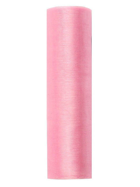 Lichtroze Organza Stof 16cm 9m van Partydeco koop je bij Partywinkel