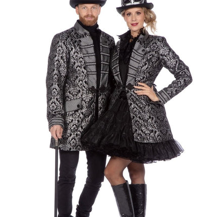 Luxe jas brokaat zwart/zilver - Partywinkel - 8720059077434