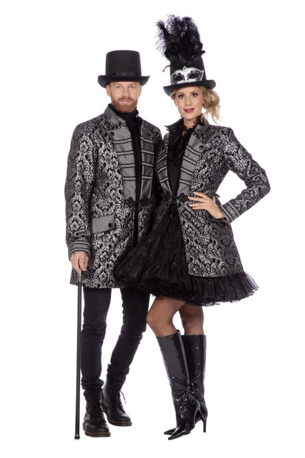 Luxe jas brokaat zwart/zilver - Partywinkel - 8720059077434