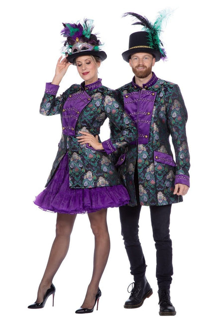 Luxe jas jacquard groen/paars - Partywinkel - 8720059079223