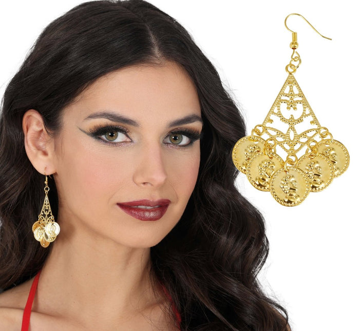 Metallic Oorbellen Munten Goud 5cm van Fiestas Guirca koop je bij Partywinkel