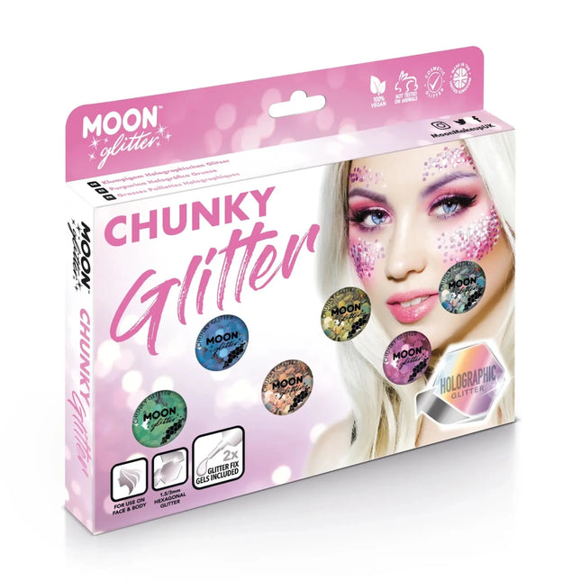 Moon Glitter Holographic Chunky Glitter Pink 3g van Moon Creations koop je bij Partywinkel