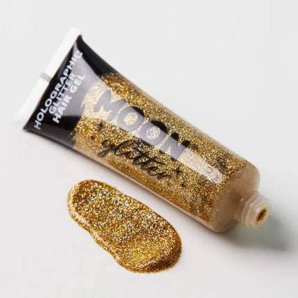 Moon Glitter Holographic Glitter Hair Gel Gold 20ml van Moon Creations koop je bij Partywinkel