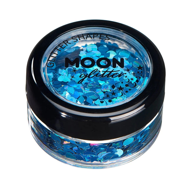 Moon Glitter Holographic Glitter Shapes Blue 3g van Moon Creations koop je bij Partywinkel