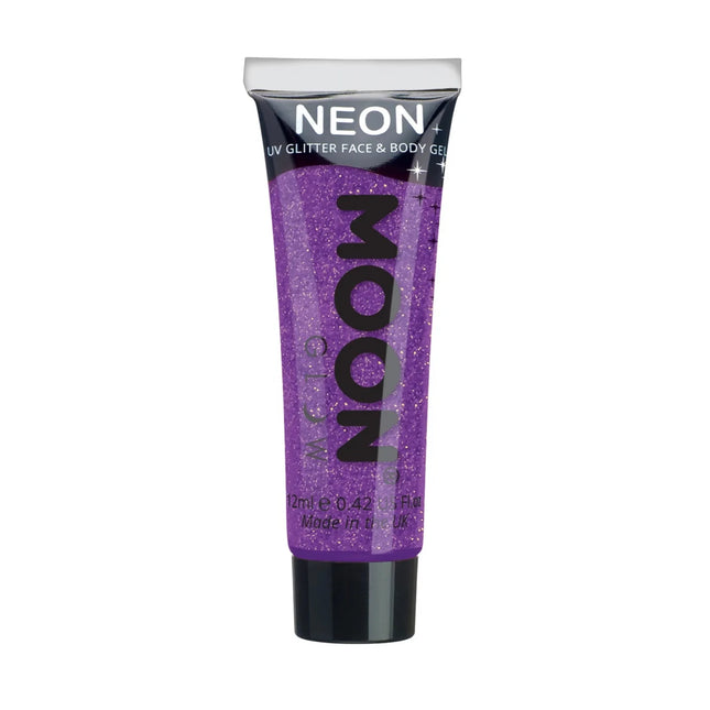 Moon Glow Neon UV Fine Glitter Gel Purple 12ml van Moon Creations koop je bij Partywinkel