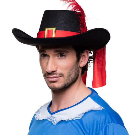 Musketier Hoed Rode Veer van Boland koop je bij Partywinkel