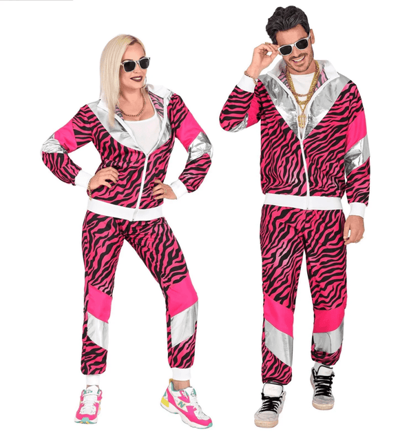 Neon 80S Trainingspak Fout Roze Tijgerprint van Widmann koop je bij Partywinkel