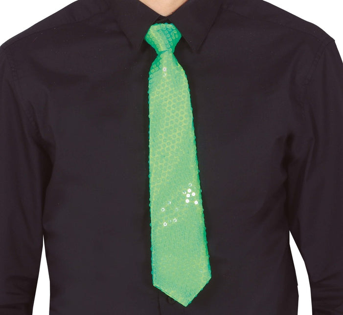 Neon Groene Stropdas Glitter 37cm van Fiestas Guirca koop je bij Partywinkel