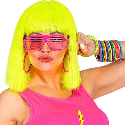 Neon Roze Bril Gestreept van Widmann koop je bij Partywinkel