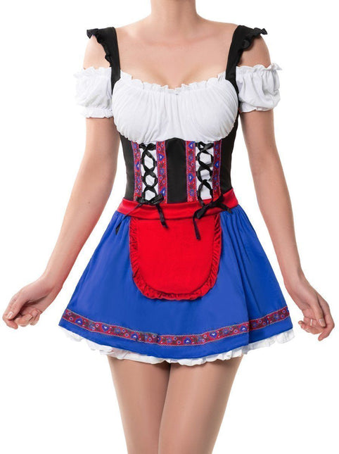 Czerwona sukienka Dirndl Oktoberfest Blue White Marlene