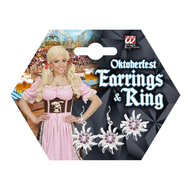 Oktoberfest Accessoireset Roze Zilver Oorbellen En Ring van Widmann koop je bij Partywinkel