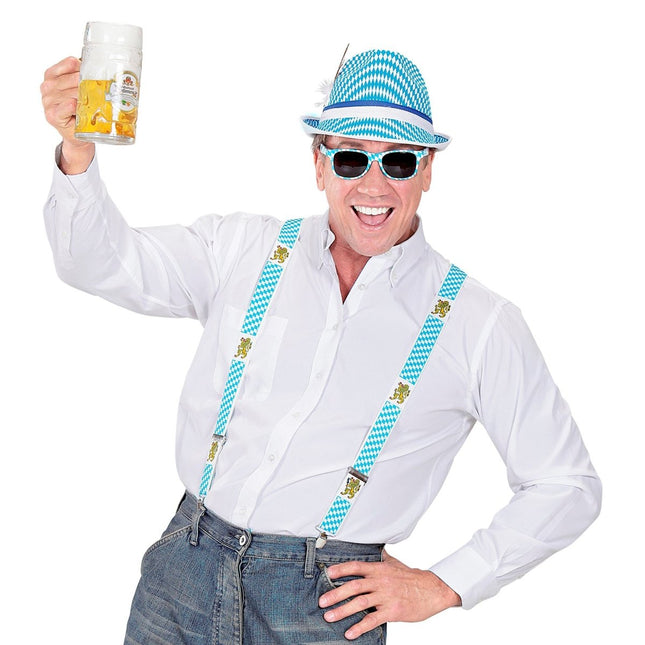 Oktoberfest Bretels Blauw Wit Met Bier van Widmann koop je bij Partywinkel